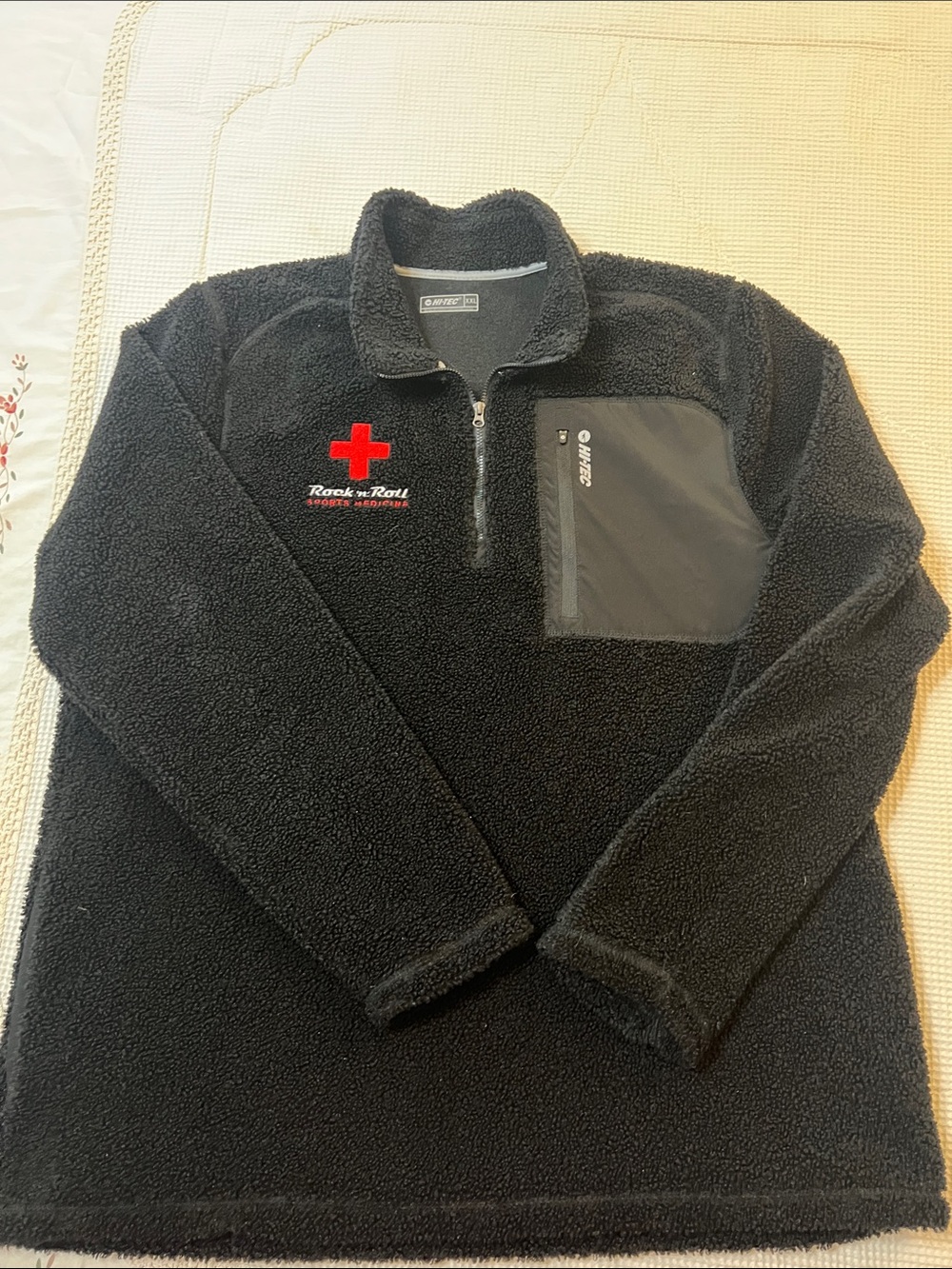 Hi-Tec Black Sherpa Zip-Up Pullover with Red Cross Accent